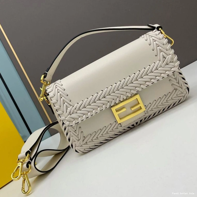 Cheap In Baguette Medium Stitching Bag Fendi Leather White 0816